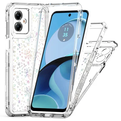 For Motorola Moto G14 4G Case Precise Cutouts Acrylic TPU Clear Phone Cover with Laser-printed Film - Snowflakes