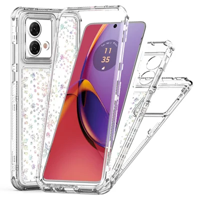 For Motorola Moto G84 5G Case Clear Acrylic TPU Hybrid Phone Cover with Laser-printed Film - Snowflakes