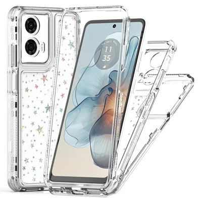 For Motorola Moto G24 Power Case Precise Cutouts Acrylic TPU Clear Phone Cover with Laser-printed Film - Stars