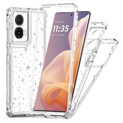 For Motorola Moto G85 5G / S50 Neo 5G Case Precise Cutouts Acrylic TPU Clear Phone Cover with Laser-printed Film - Stars