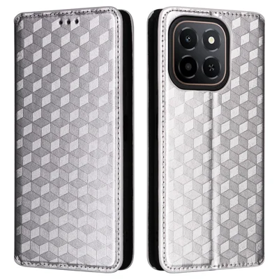 For Honor X6c 4G Case Wallet Rhombus Imprinted Leather Phone Cover - Silver
