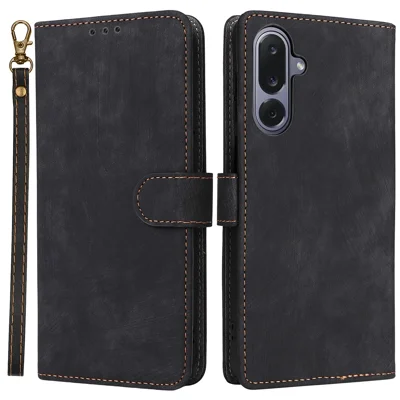 For Samsung Galaxy M36 5G Case Wallet RFID Blocking PU Leather Phone Cover Stand with Strap - Black