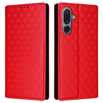 For Samsung Galaxy M36 5G Case Wallet Rhombus Imprinted Leather Phone Cover - Red