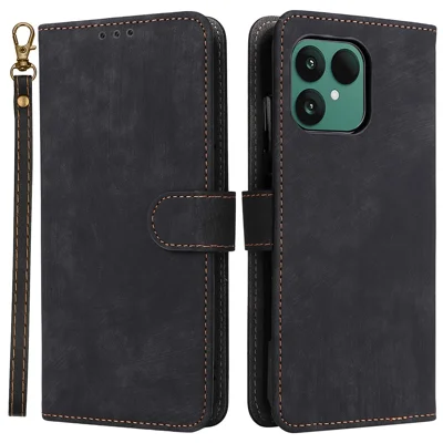 For Fairphone 6 Case Wallet RFID Blocking PU Leather Phone Cover Stand met Strap - Zwart