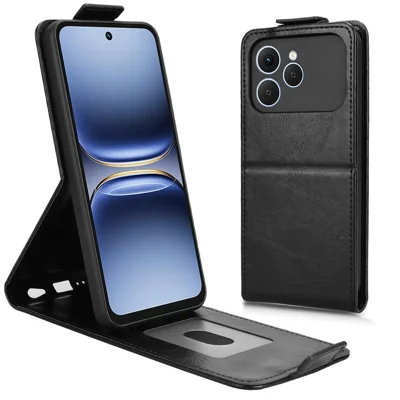 For TECNO Spark 40 4G Stand Case Magnetic Clasp Vertical Flip Leather Phone Cover with Card Holder - Black