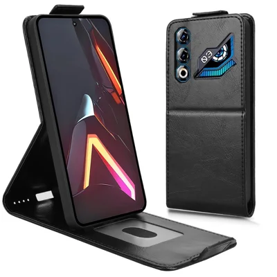 For ZTE nubia Neo 3 GT 5G Stand Case Magnetic Clasp Vertical Flip Leather Phone Cover with Card Holder - Black