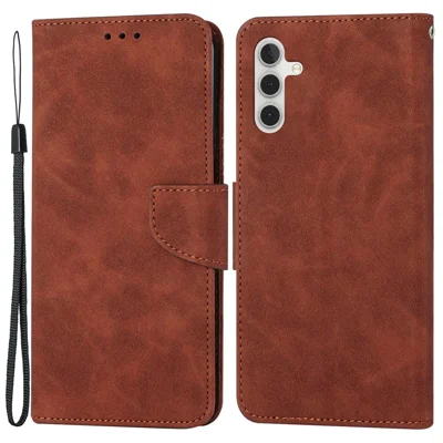 For Samsung Galaxy A14 5G / 4G Wallet Phone Case Magnetic Closure Stand Flip Solid Color PU Leather Protective Phone Cover - Brown
