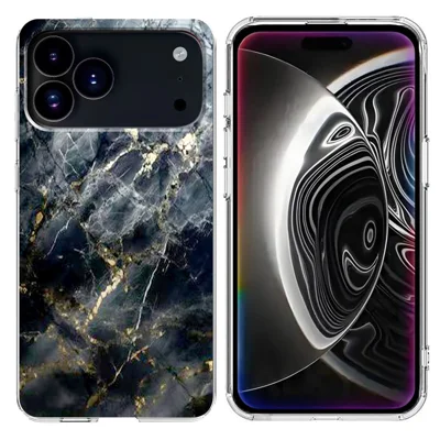 For iPhone 18 Pro Max / 17 Pro Max Case Marble Pattern Printing Soft TPU Phone Cover - Black