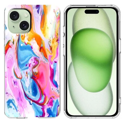 For iPhone 15 Plus Case Marble Pattern Printing Soft TPU Phone Cover - Colorful
