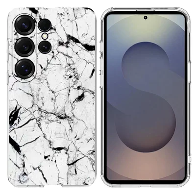 For Samsung Galaxy S25 Ultra Case Marble Pattern Printing Soft TPU Phone Cover - White