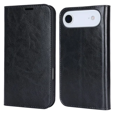 For iPhone Air Case Crazy Horse Texture Split Leather Wallet Phone Cover - Zwart