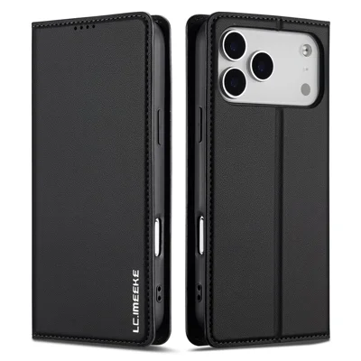 LC.IMEEKE L1 Series for iPhone 18 Pro Max / 17 Pro Max Case PU Leather Wallet Stand Protective Phone Cover - Black