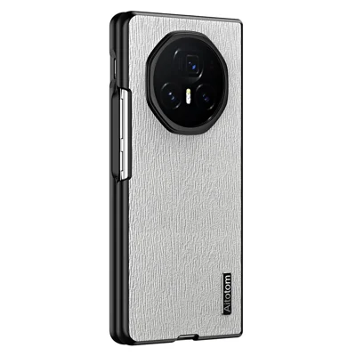 Voor Honor Magic V5 5G hoesje met houtnerf PU leer coating PC TPU telefoonhoes - Grijs