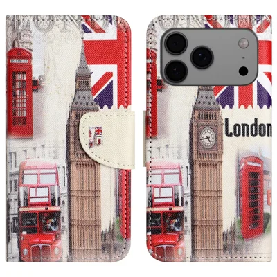 Voor iPhone 17 Pro hoesje met patroonafdruk, crossstructuur lederen telefoonhoes - Londen Big Ben