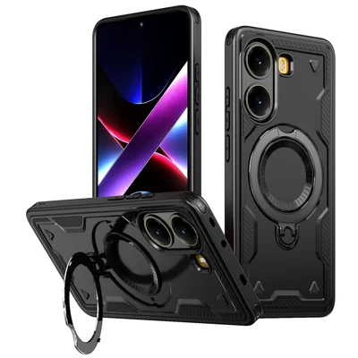 For Xiaomi Poco X7 Pro 5G / Redmi Turbo 4 5G Magnetic Case Military Protection PC + TPU Kickstand Phone Cover - Black