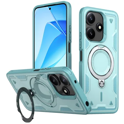 For Xiaomi Poco M6 Pro 5G / Redmi 12 5G (Global) Magnetic Case Military Protection PC + TPU Kickstand Phone Cover - Baby Blue