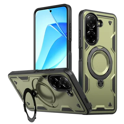 For Xiaomi Redmi A5 4G (171.7mm) / Poco C71 4G Magnetic Case Military Protection PC + TPU Kickstand Phone Cover - Olive Green