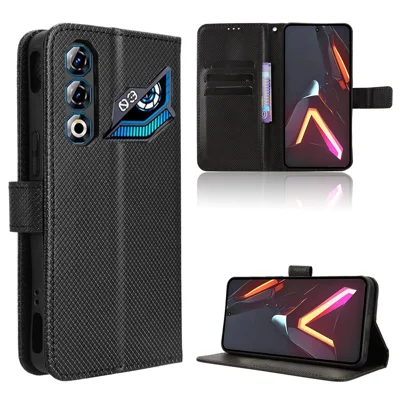 For ZTE nubia Neo 3 GT 5G Leather Wallet Case with Strap Diamond Texture Phone Cover - Black