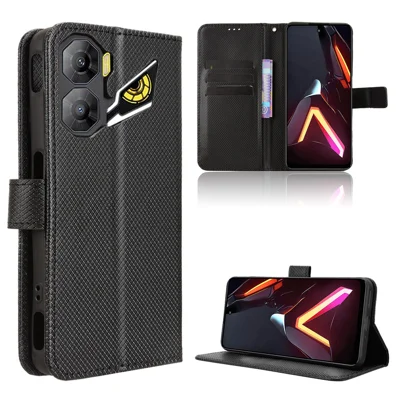 For ZTE nubia Neo 3 5G Leather Wallet Case with Strap Diamond Texture Phone Cover - Black