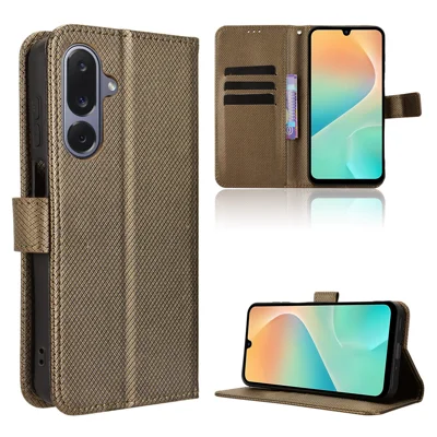 For Samsung Galaxy M36 5G Leather Wallet Case with Strap Diamond Texture Phone Cover - Brown