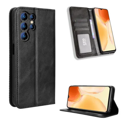 For Oukitel C1 Pro / Oukitel C1 Leather Case Wallet Stand Retro Texture Phone Cover - Black