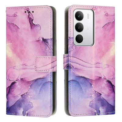 For Realme C71 4G Stand Case Marble Pattern PU Leather Wallet Phone Cover - Purple