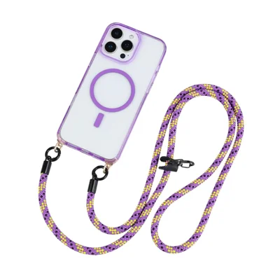 Achat en gros pour étui iPhone 16 Pro Max Compatible avec MagSafe, Coque arrière de téléphone en TPU et Acrylique avec Lanière - Transparent Violet