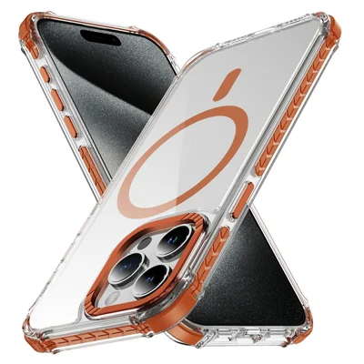 For iPhone 14 Pro Max Case Crystal Clear Airbag TPU + PC Phone Back Cover Compatible with MagSafe - Orange