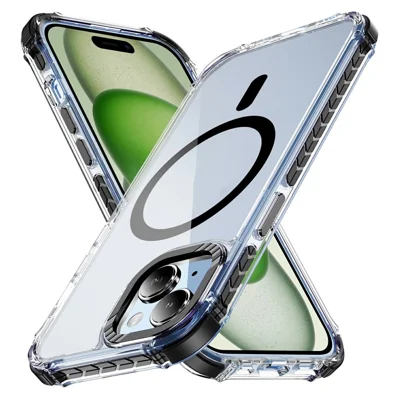 For iPhone 14 Case Crystal Clear Airbag TPU + PC Phone Back Cover Compatible with MagSafe - Black