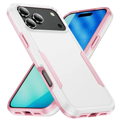 For iPhone 18 Pro / 17 Pro Case PC + TPU Military Grade Drop Protective Phone Cover - White + Pink