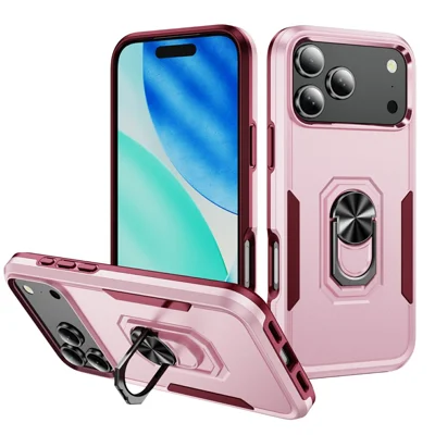 For iPhone 18 Pro Max / 17 Pro Max Case Military Grade Ring Kickstand PC + TPU Phone Cover - Pink + Rose