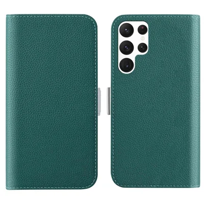For Samsung Galaxy S23 Ultra Candy Color PU Leather Phone Drop-proof Case Litchi Texture Flip Stand Wallet Cover - Dark Green