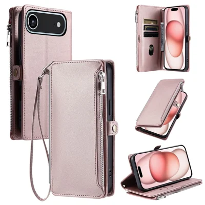 Til iPhone Air Case TPU + PU Læder Wallet Telefonbeskyttelse med Håndledsrem - Rosenød