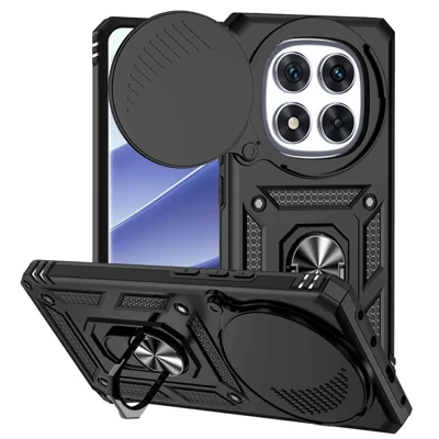 For Xiaomi Redmi Note 14 Pro 5G Case PC + TPU Phone Cover with Lens Protection Kickstand - Black