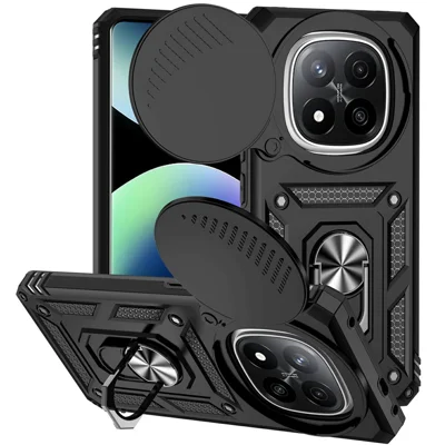 For Xiaomi Redmi Note 14 Pro+ 5G Case PC + TPU Phone Cover with Lens Protection Kickstand - Black
