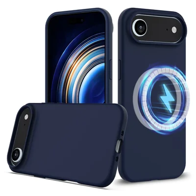 For iPhone Air Case Compatibel met MagSafe Anti-Drop Vloeibaar Silicone Telefoonhoesje - Donkerblauw