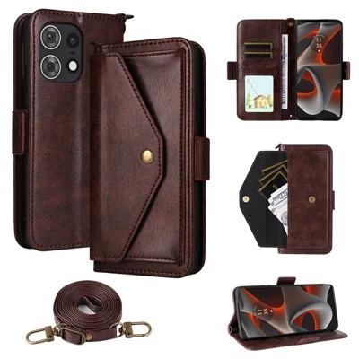 For Motorola Edge 50 Pro 5G Leather Case Magnetic Closure Wallet Stand Phone Cover with Crossbody Strap - Brown