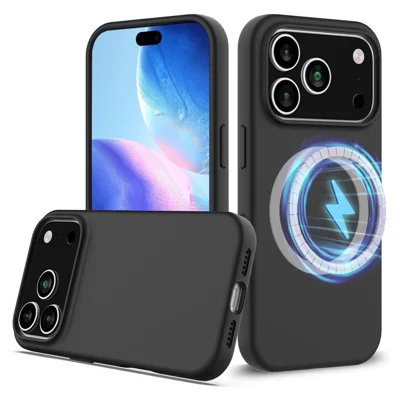Hoesje voor iPhone 17 Pro Max, compatibel met MagSafe, anti-val, vloeibaar siliconen telefoonhoesje - Zwart