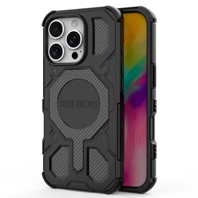 BIBERCAS J-16 Serie voor iPhone 16 Pro Max hoesje, compatibel met MagSafe, anti-val TPU + PC telefoonhoes - Zwart