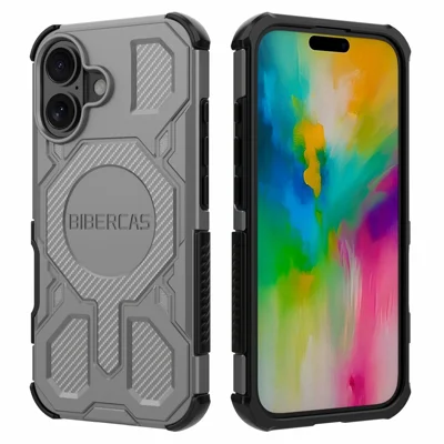 BIBERCAS J-16 Serie voor iPhone 16 Hoesje Compatibel met MagSafe Anti-drop TPU + PC Telefoonhoesje - Grijs