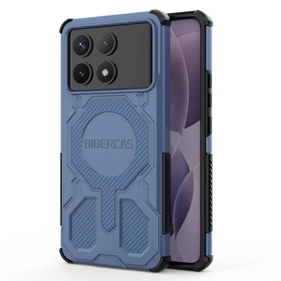 BIBERCAS J-16 Series Phone Case For Xiaomi Poco F6 Pro 5G  /  Redmi K70 Pro 5G  /  K70 5G Magnetic Case Anti Drop TPU + PC Cover - Blue