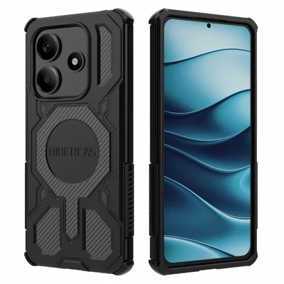 BIBERCAS J-16 Series For Xiaomi Redmi Note 14 5G Magnetic Case Anti Drop TPU + PC Phone Cover - Black
