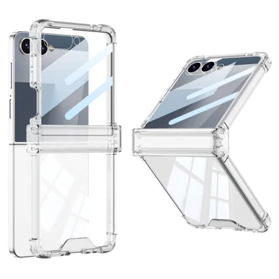 GKK för Samsung Galaxy Z Flip7 5G skal med bakfilm luftkudde gångjärnsskydd stötsäkert TPU telefonhölje - Transparent