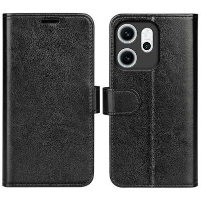 For Oppo Reno14 F 5G Case Crazy Horse Texture Stand Leather Phone Cover - Black
