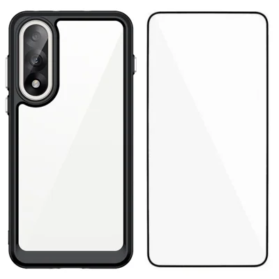 جراب هاتف لـ OnePlus Ace 5 Ultra 5G / OnePlus Nord 5 5G من WANLONFENG سلسلة XC مصنوع من مادة البولي يوريثان الحراري والاكريليك مع زجاج مقسّى (فتحة عدسة كبيرة) - أسود