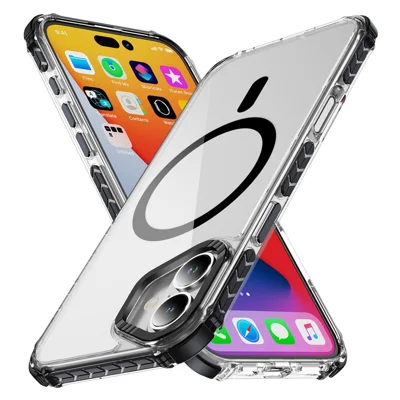 For iPhone 16 Case Crystal Clear Airbag TPU + PC Phone Back Cover Compatible with MagSafe - Black