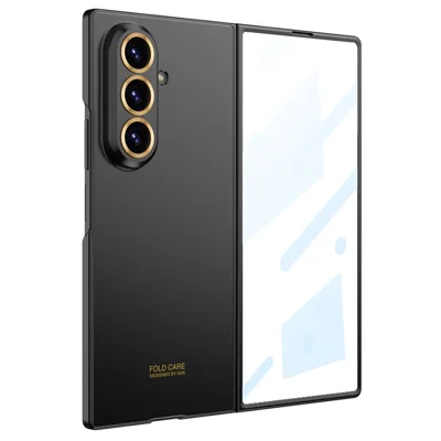 GKK For Samsung Galaxy Z Fold7 5G Case Hard PC Ultra Slim Phone Cover with Front Tempered Glass Film - Black