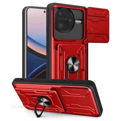 For Xiaomi Poco F7 Ultra 5G / Redmi K80 Pro 5G Case PC + TPU Kickstand Phone Back Cover with Camera Slider - Red