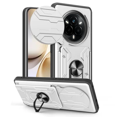Obudowa do Realme 14 Pro 5G, tył z PC i TPU z uchwytem i przesuwaną osłoną aparatu – Biały