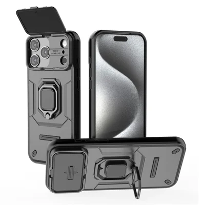 Obudowa na iPhone 17 Pro Max PC + TPU z podstawką i osłoną obiektywu - Czarny